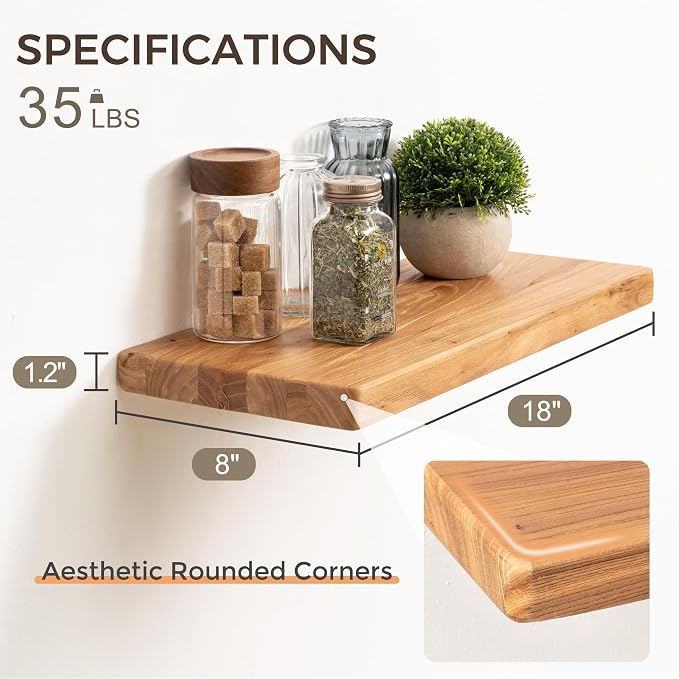 Fun Memories Rustic Solid Elm Wood Floating Shelves, 8 Inch Deep Wall Shelves - Image 3