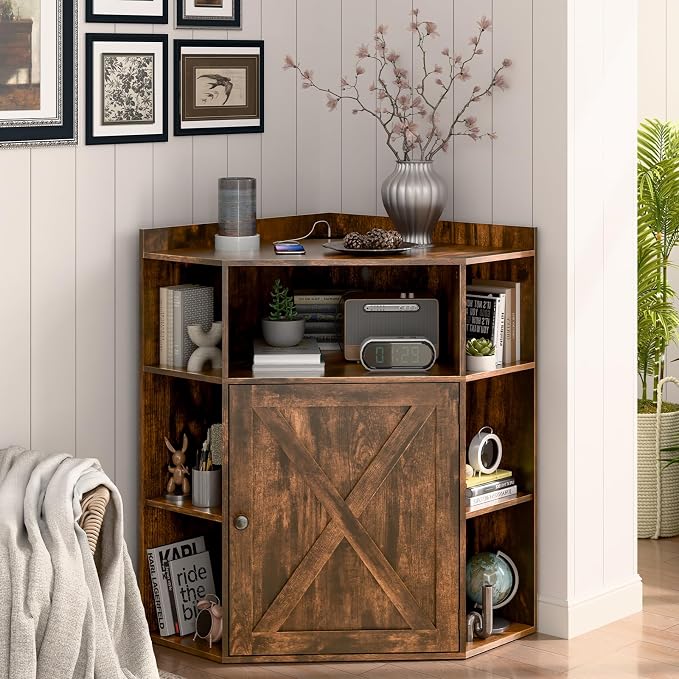 Corner Storage Cabinet, Farmhouse Corner Bookshelf - Image 2