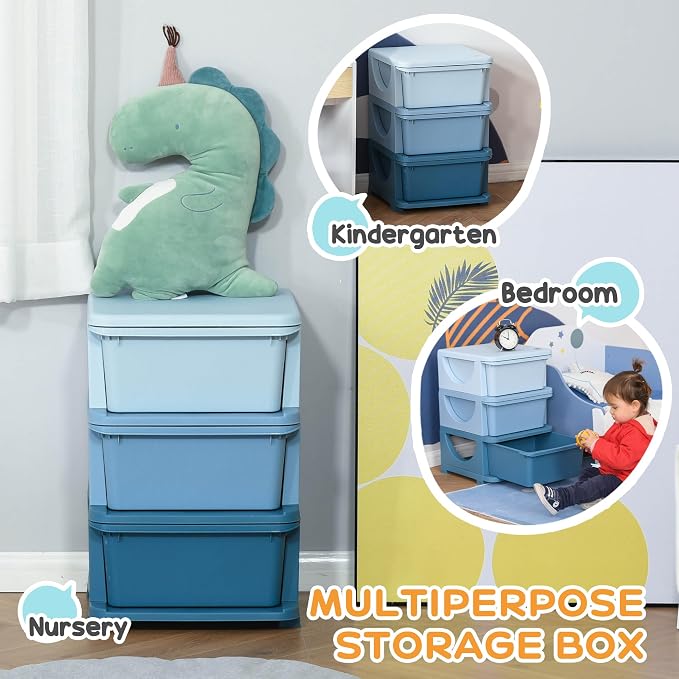 Qaba 3 Tier Kids Storage Unit, 3 Drawer Chest Toy Organizer Plastic Bins - Image 6