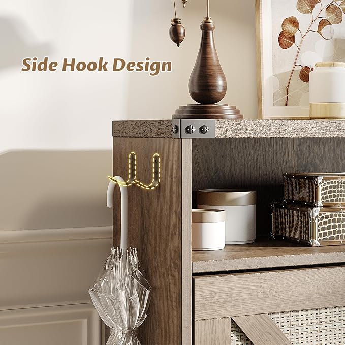 Shoe Cabinet with 2 Flip Drawers & Open Storage, Farmhouse Shoe Storage Cabinet - Image 7
