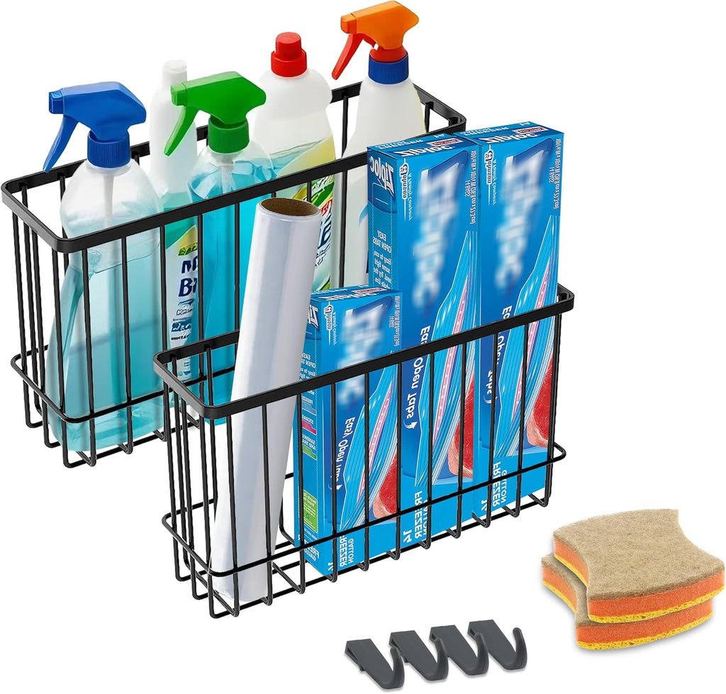 Cabinet Door Organizer Basket 2 Pack, Foil and Plastic Wrap Organizer