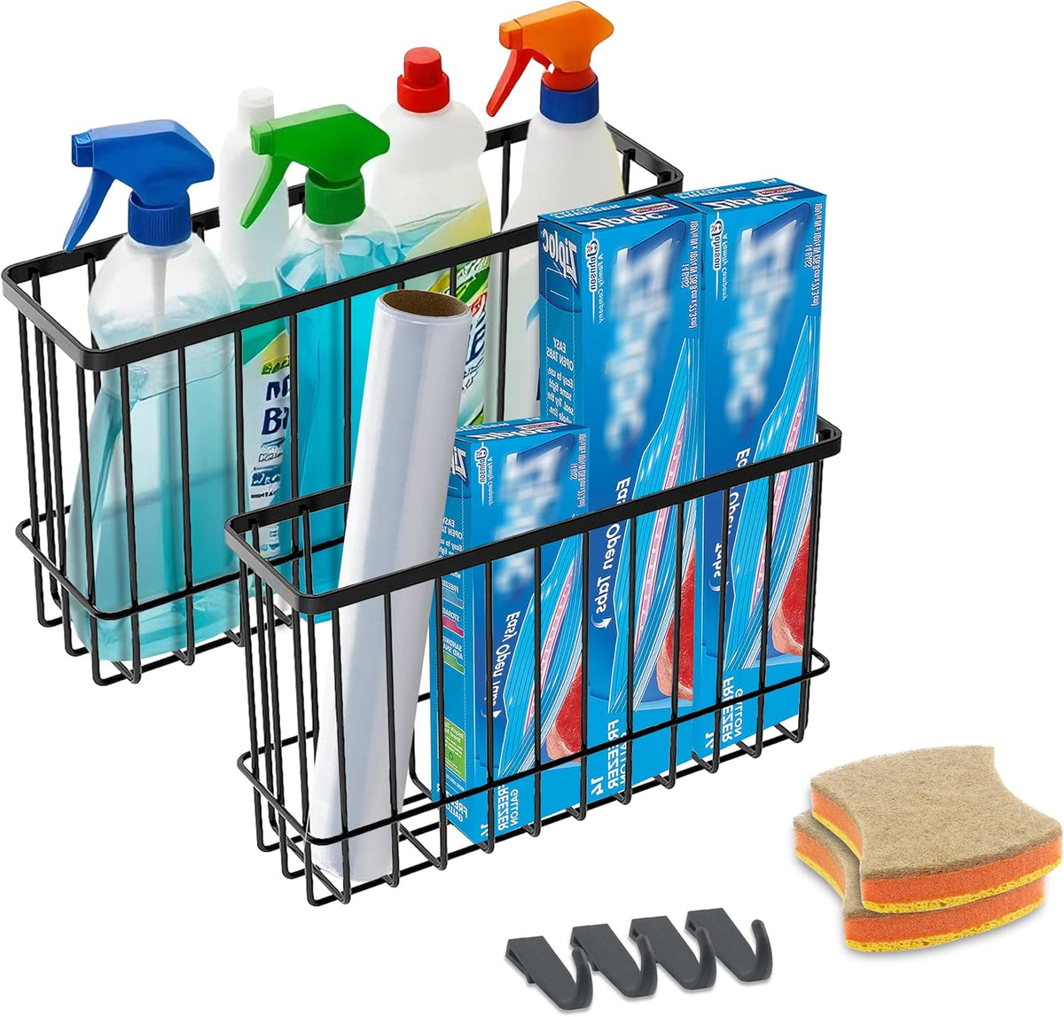 Cabinet Door Organizer Basket 2 Pack, Foil and Plastic Wrap Organizer