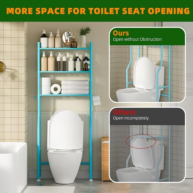 3-Tier Over The Toilet Storage, Space Saver Metal Bathroom Shelves, - Image 5