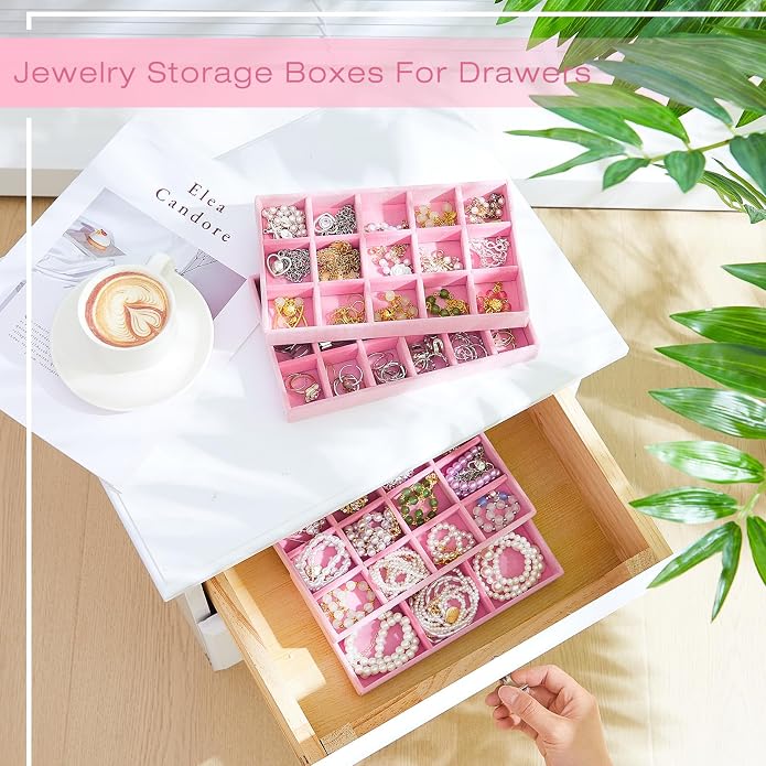 Junkin 12 Pcs Jewelry Tray Velvet Stackable Jewelry Organizer Trays Divided - Image 5
