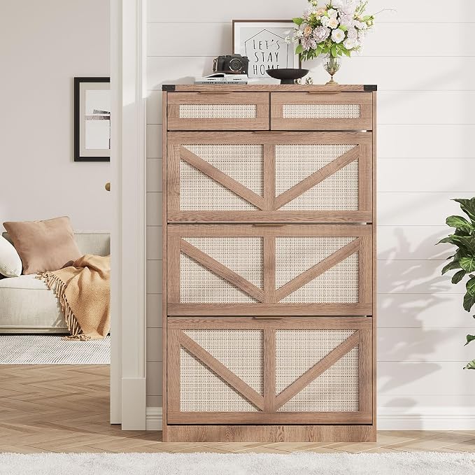 Shoe Cabinet with 3 Flip Drawers & 2 Drawers, Freestanding Shoe Storage Cabinet - Image 8