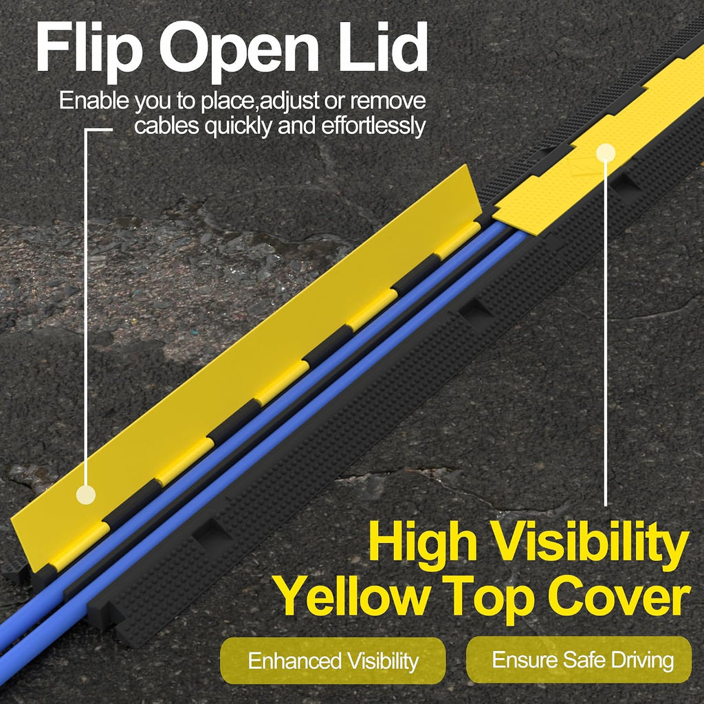 3 Packs 2-Channel Rubber Cable Protector Cover Ramp & Speed Bump