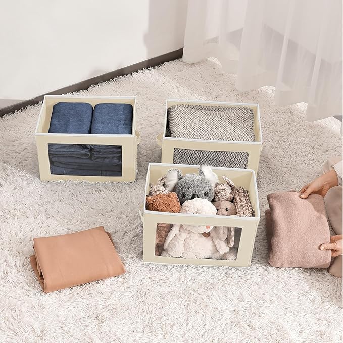 Fabric Storage Bins with Lids, Storage Cubes with Window, Decorative Storage - Image 6