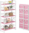 4NM 5 Tiers No Assembly Book Shelves, 51.2" H Folding Bookshelf Bookcase Open by 4NM