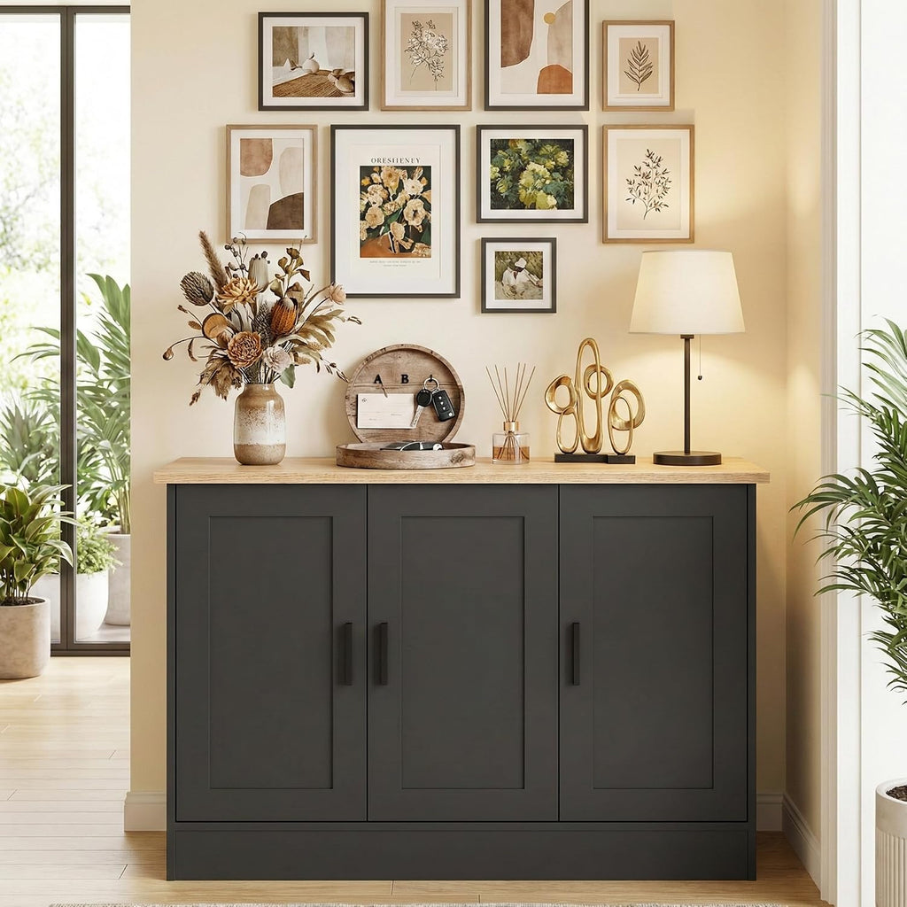 Anystyle 43" Black Buffet Cabinet with Black Handles, Small Kitchen