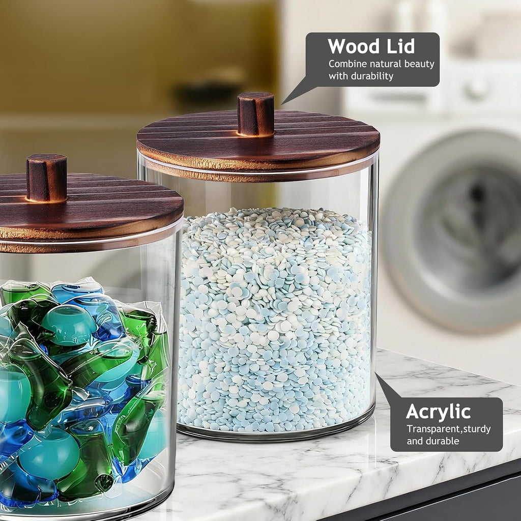 2 Pack 50oz Laundry Pods Container with Dark Wood Lid