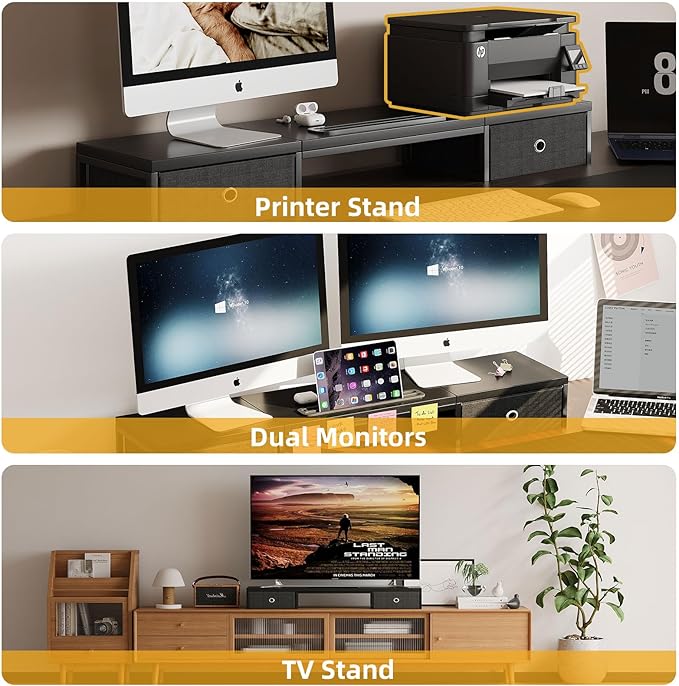 Dual Monitor Stand Riser with 2 Drawers - Image 7