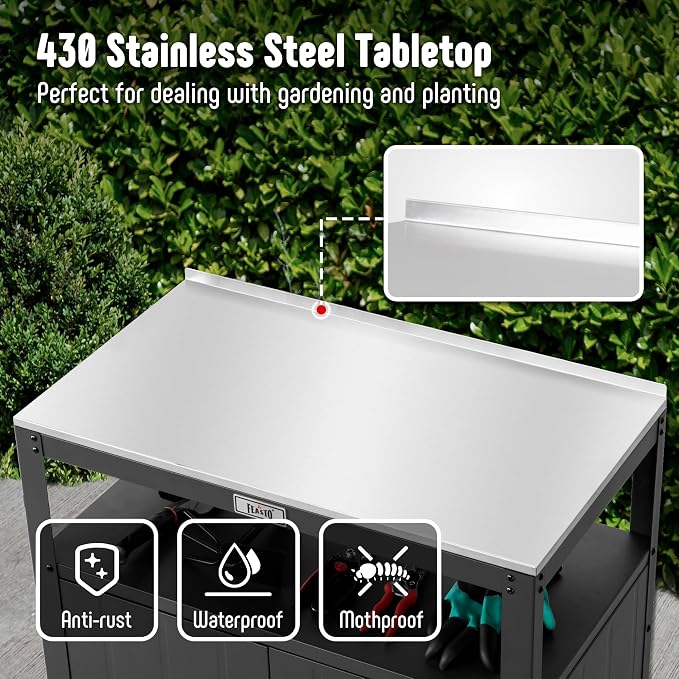 Garden Potting Bench with Storage Cabinet, Outdoor Gardening Table & Work Bench - Image 5