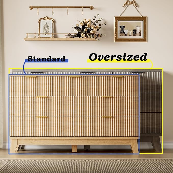 57" Long Dresser for Bedroom, 7-Drawer Fluted Chest, Wide Wood Storage Dresser - Image 3