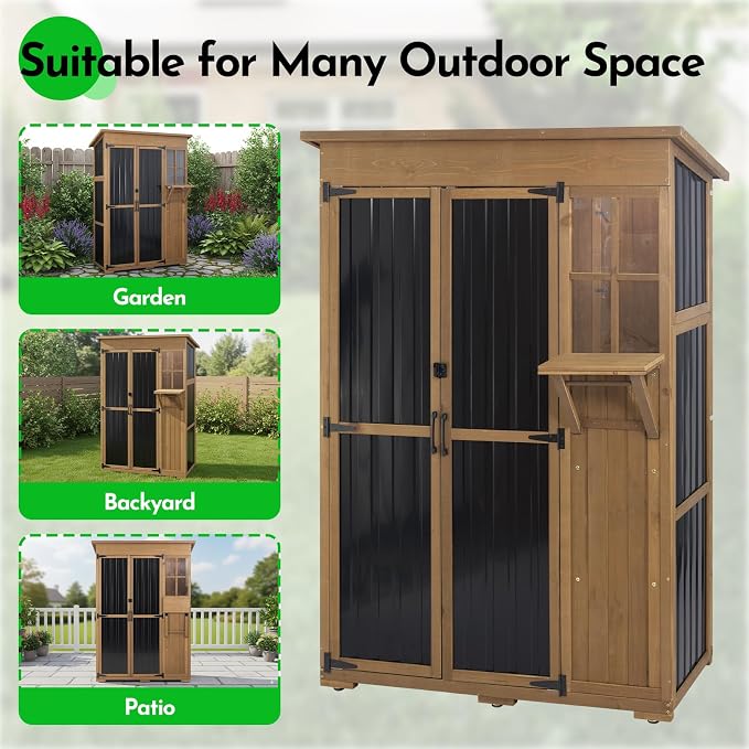 Large Storage Shed, Wood & Metal Outdoor Storage Cabinet - Image 5
