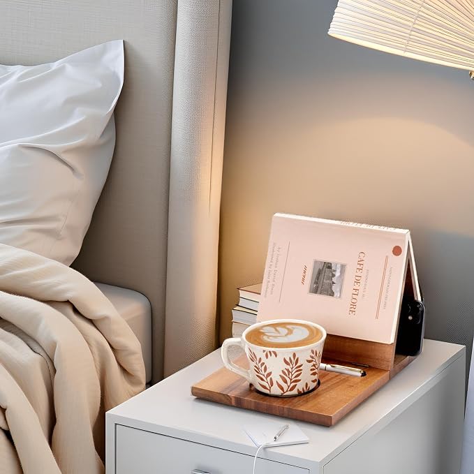 Book Nook Reading Valet with Cup Holder, Wooden Book Stand Coffee Holder - Image 7