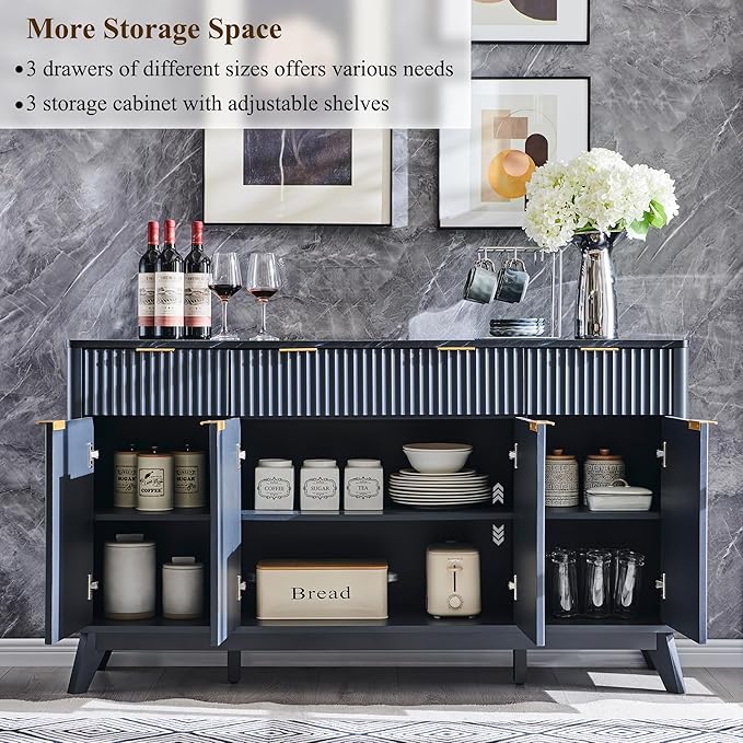 OKD 60" Fluted Buffet Sideboard Cabinet - Image 4