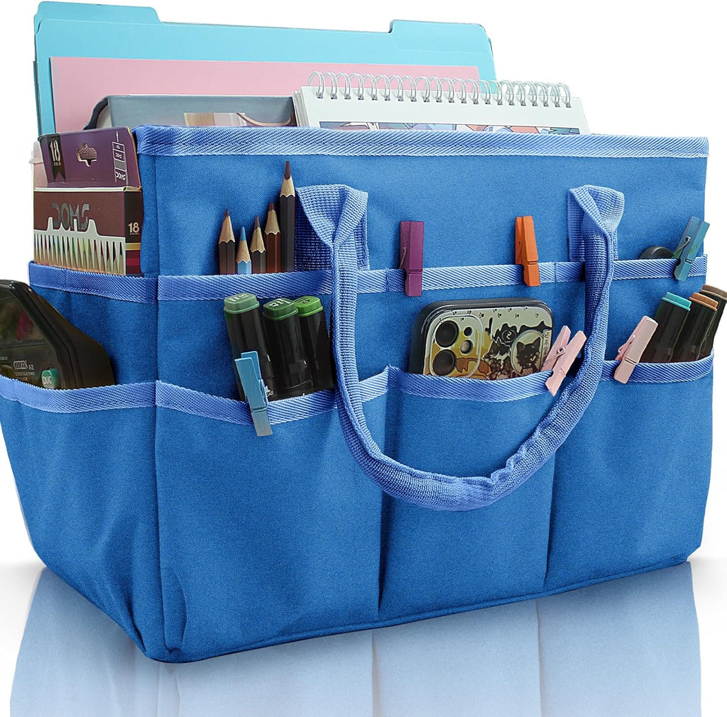 Cupohus Craft Organizer Bag, Blue Art Supply Tote with Multiple