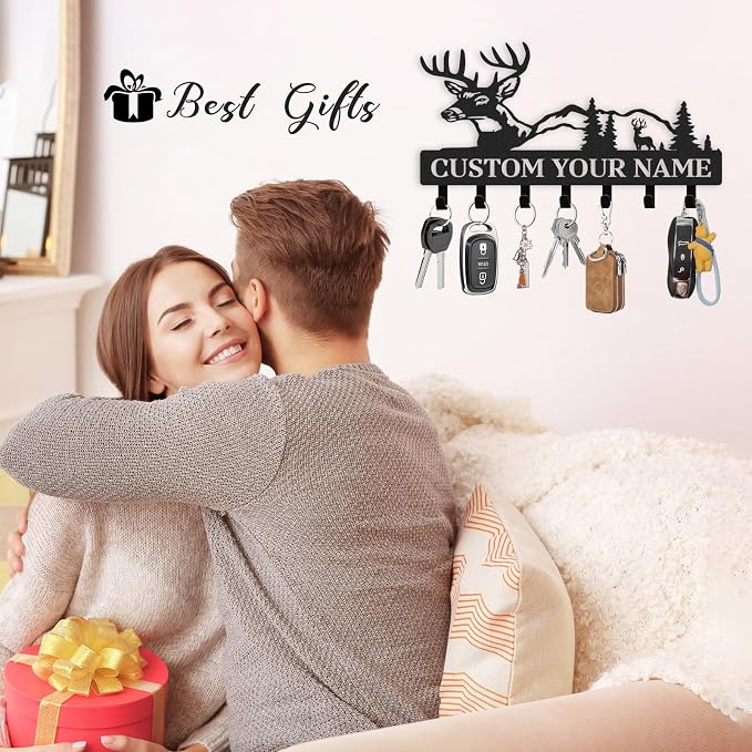 Personalized Key Holder for Wall, Custom Metal Deer Key Hooks - Image 4