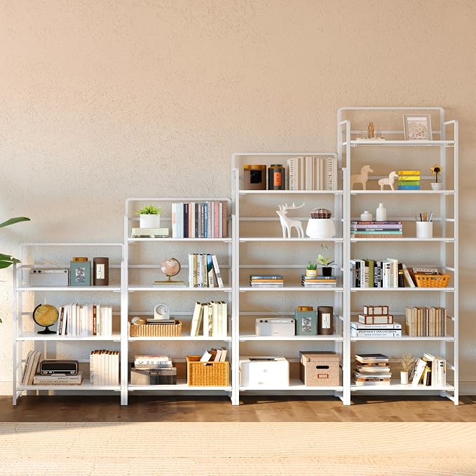4NM No Assembly 6 Tiers Folding Bookshelf Storage Shelves Vintage Bookcase - Image 5