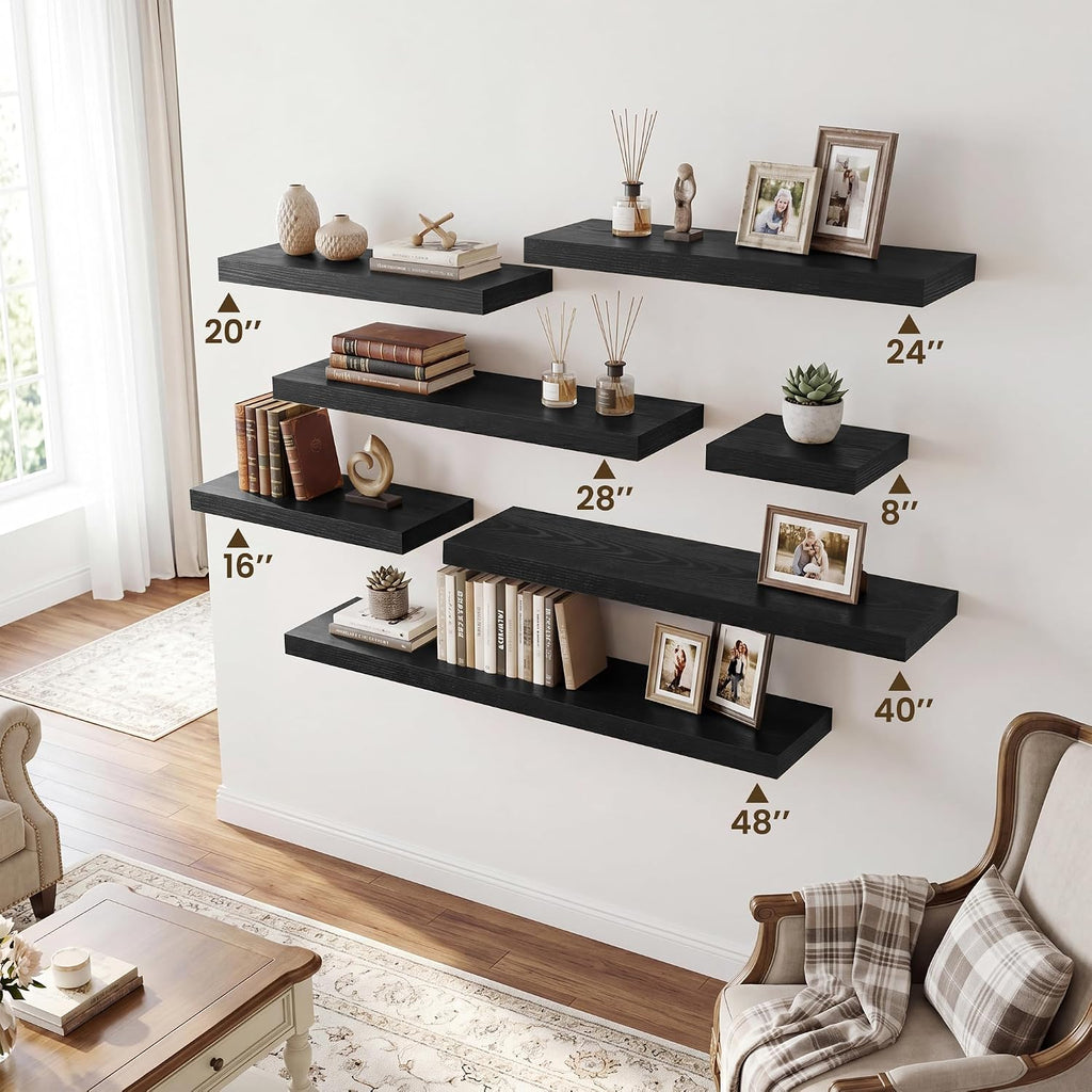 RICHFOCUS 8Inch Square Floating Shelves for Wall 4Pack|Black