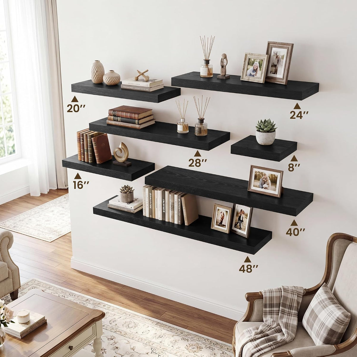 RICHFOCUS 8Inch Square Floating Shelves for Wall 4Pack|Black