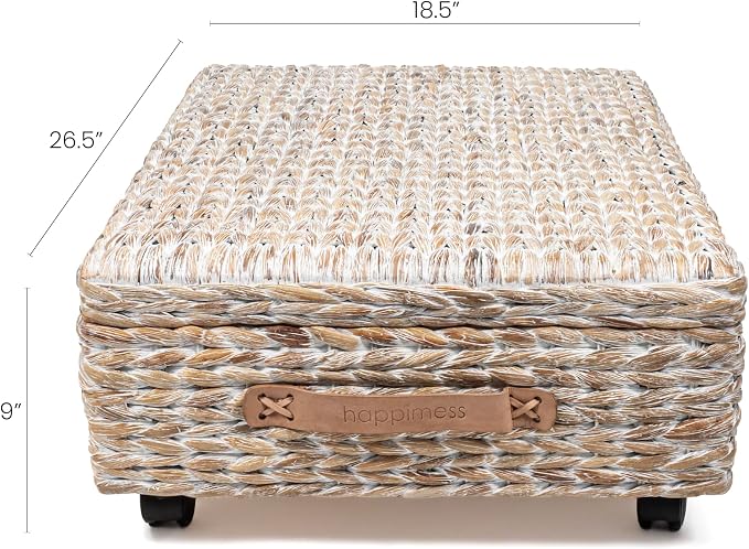 happimess BSK1006C 26.38" Chett Minimalist Hand-Woven Hyacinth/Wood Underbed - Image 4
