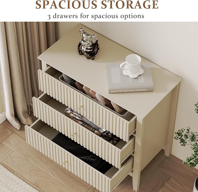 RoyalCraft Large 3 Drawer Dresser Set of 2, Fluted Wood Drawers - Image 4
