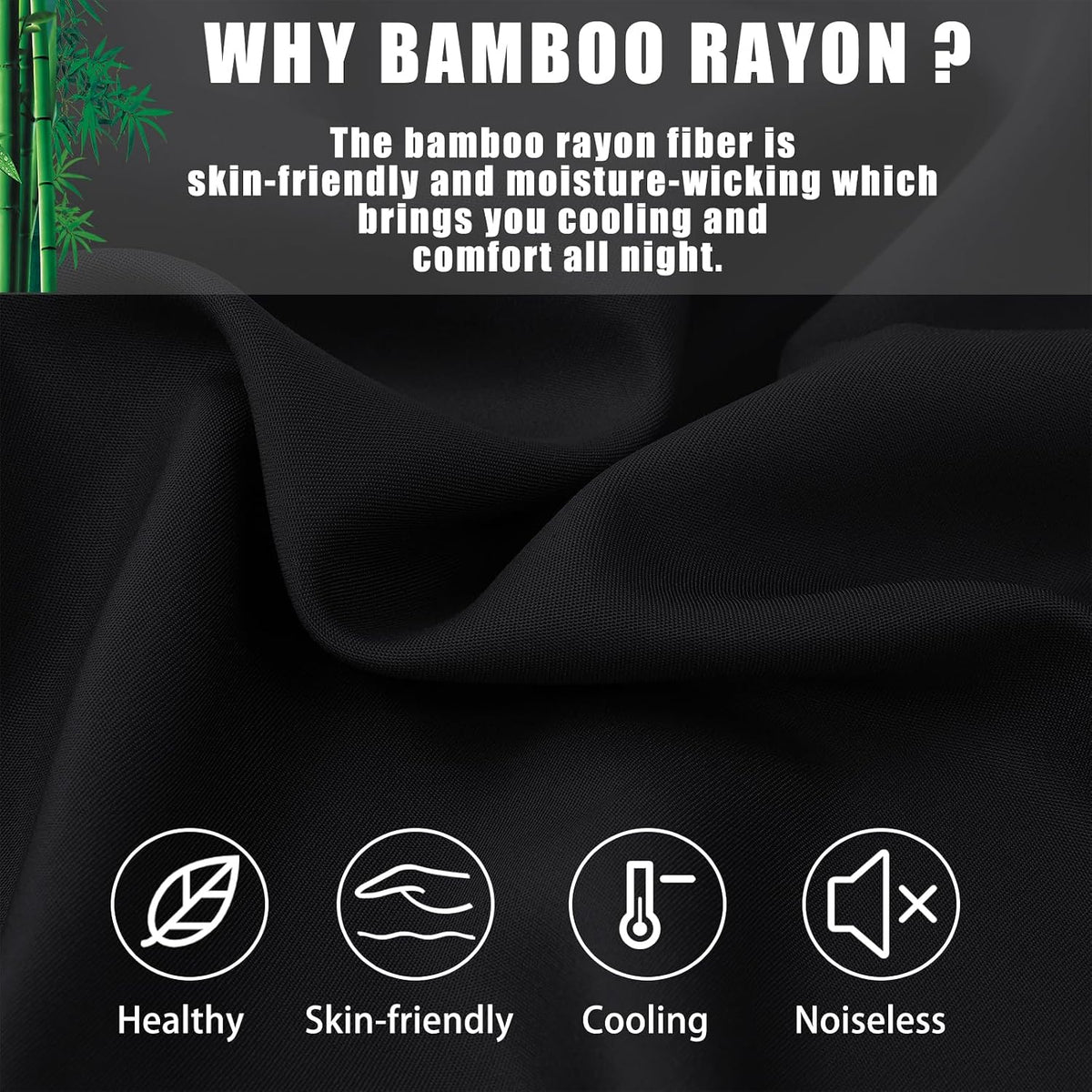 Black Pillow Cases Standard Size 2 Pack, Bamboo Rayon Cooling