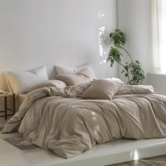 MooMee Bedding Pillowcases Striped Pack of 2 100% Washed Cotton Linen Like - Image 6