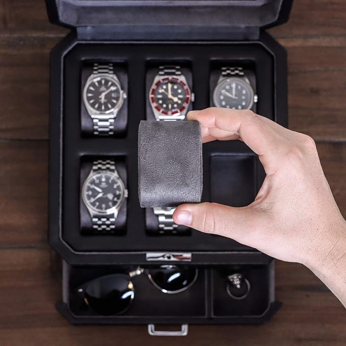 ROTHWELL Gift Set 6 Slot Leather Watch Box and 2 Watch Travel Case - Image 9
