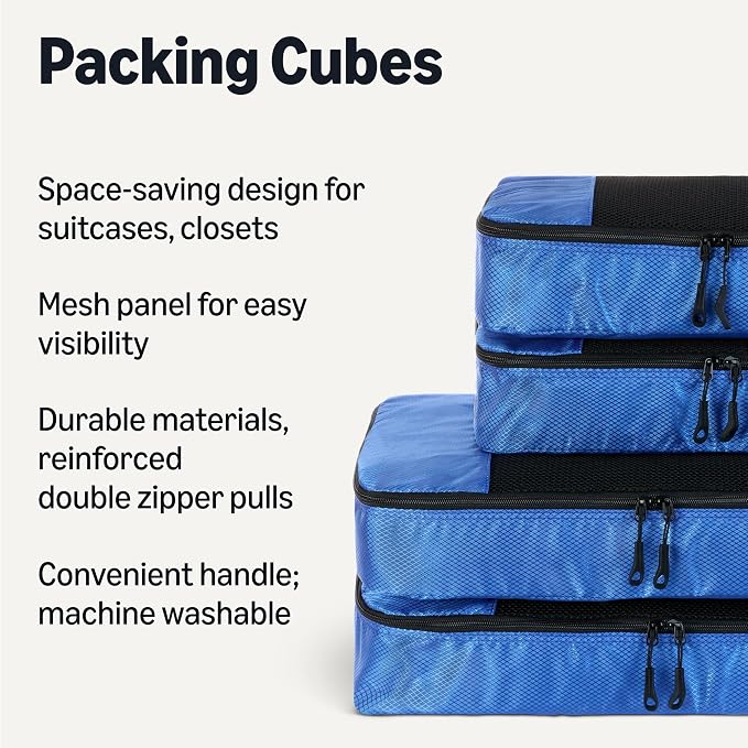 Amazon Essentials 4-Piece Packing Cubes Travel Accessories Set, Luggage - Image 2