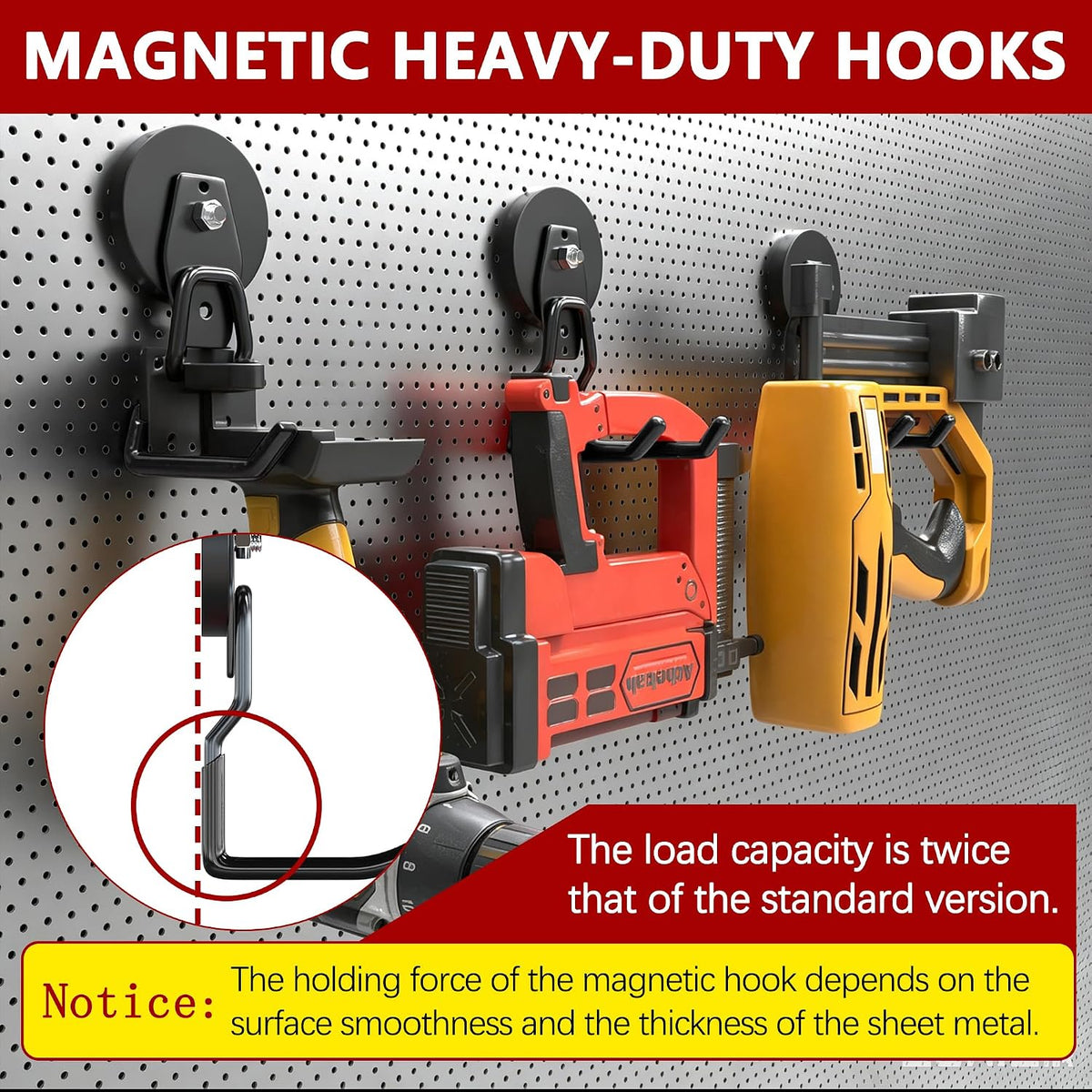 3-H Heavy Duty Magnetic Garage Hooks, 50 lbs, Patented 90° Right-Angle