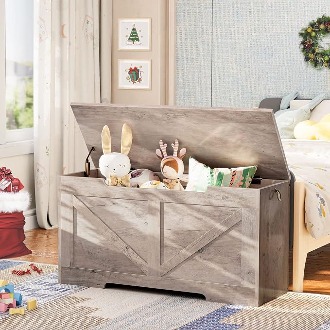 HOOBRO Storage Bench, 39.4” Retro Wooden Storage Chest - Image 2