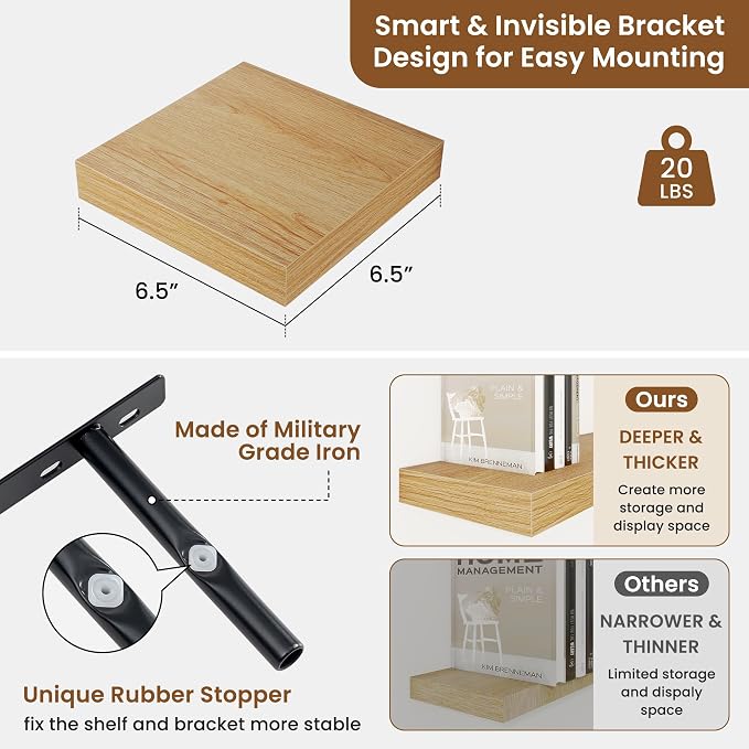fuqing Floating Shelves for Wall, Wall Mounted Wood Floating Shelf - Image 3