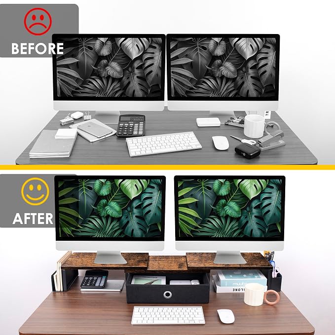 Dual Monitor Stand Riser With Drawer, Office Desk Organizers and Accessories - Image 5
