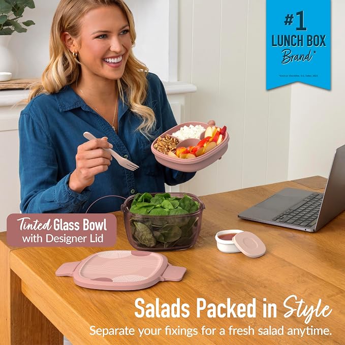 Bentgo Glass Prints All-in-One Salad Container - 61oz Tinted Glass Salad Bowl - Image 2