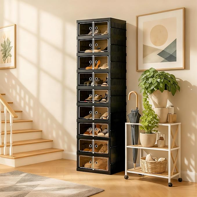 Foldable Shoe Organizer Storage Box Set of 2, Portable Extra Large Folding Shoe - Image 8