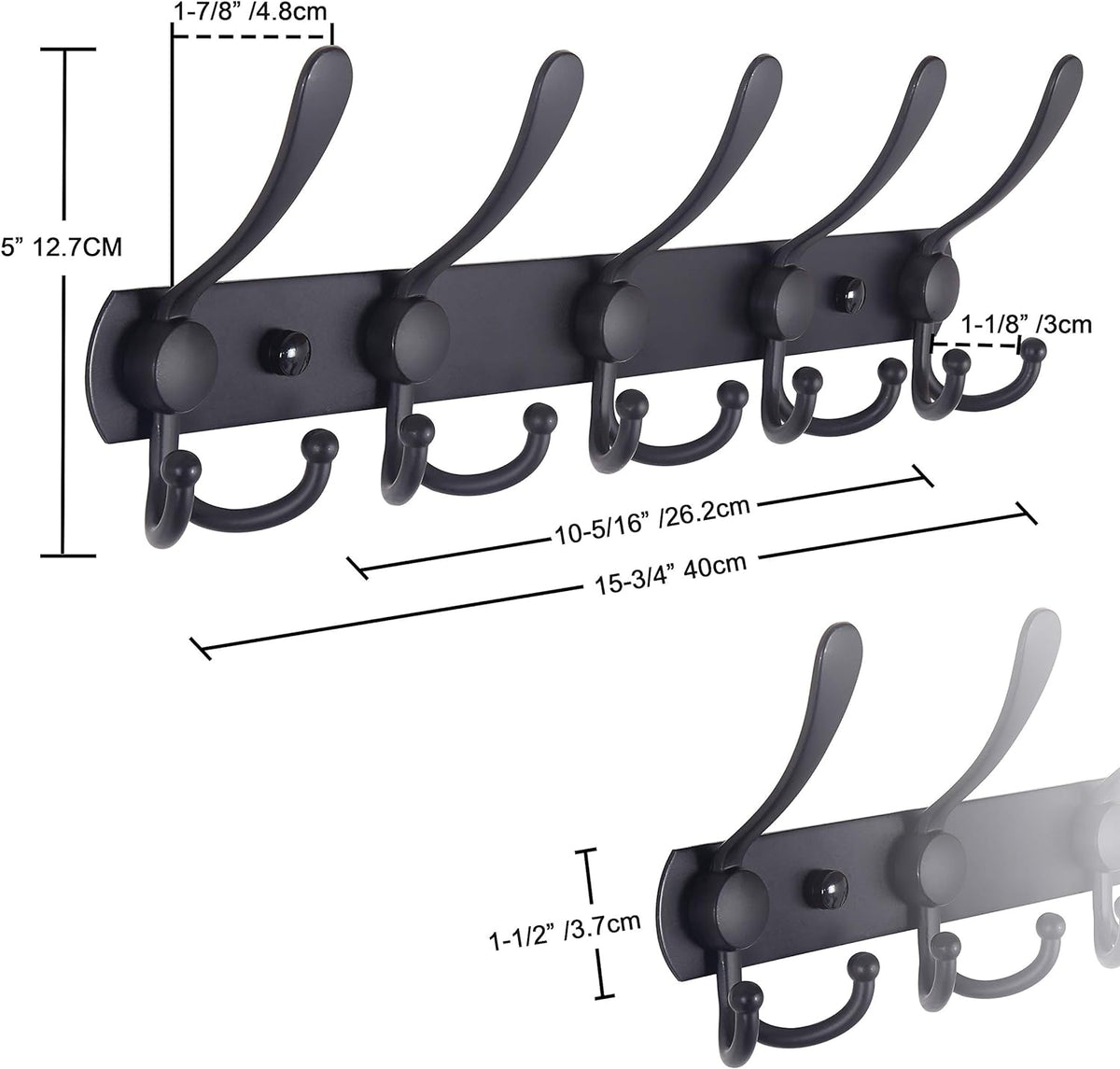 Coat Rack Wall Mounted - 5 Tri Hooks, Heavy Duty, Stainless Steel