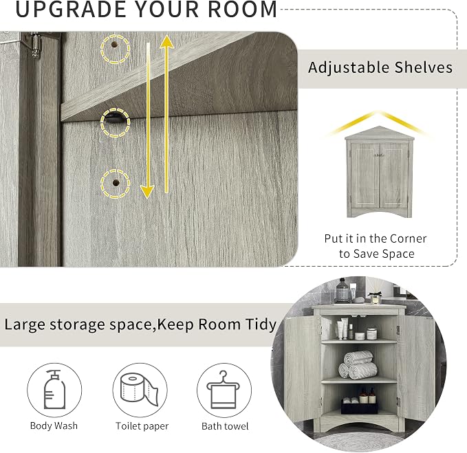 GDFStudio 31.5" H Triangle Corner Bathroom Storage Cabinet - Image 5