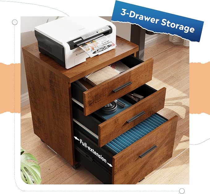 DEVAISE 3 Drawer File Cabinet for Home Office, Wood Under Desk Filing Cabinet - Image 4