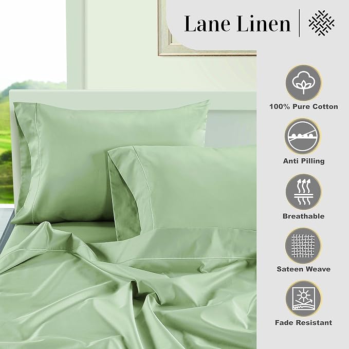 LANE LINEN Pillow Case Covers King Set of 2 100% Egyptian Cotton Sateen Soft - Image 5