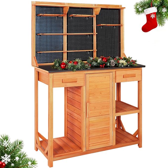 Outdoor Garden Potting Bench, Horticultural Wooden Workstation Table by Agitree