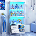 Display Cabinet with Glass Doors and 2 Drawers, 3-Color Lights, White
