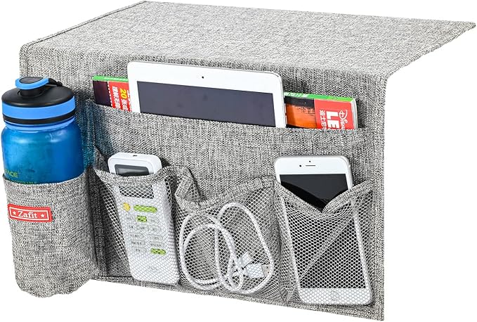 Linen 5 Pockets Bedside Caddy, Bedside Storage Organizer - Image 2