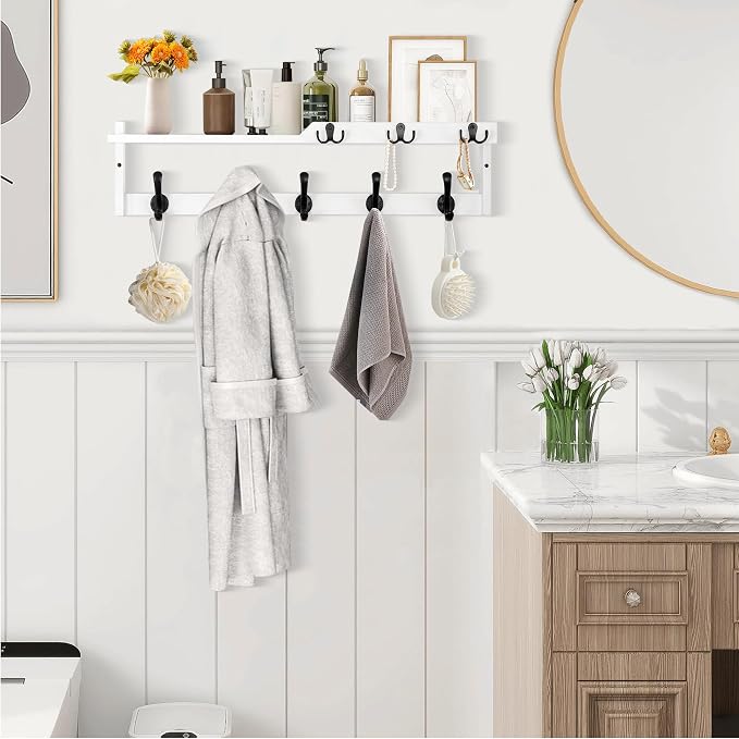 29'' Coat Rack Wall Mount with Shelf, Coat Hanger Wall Mount with Key Hooks and - Image 4