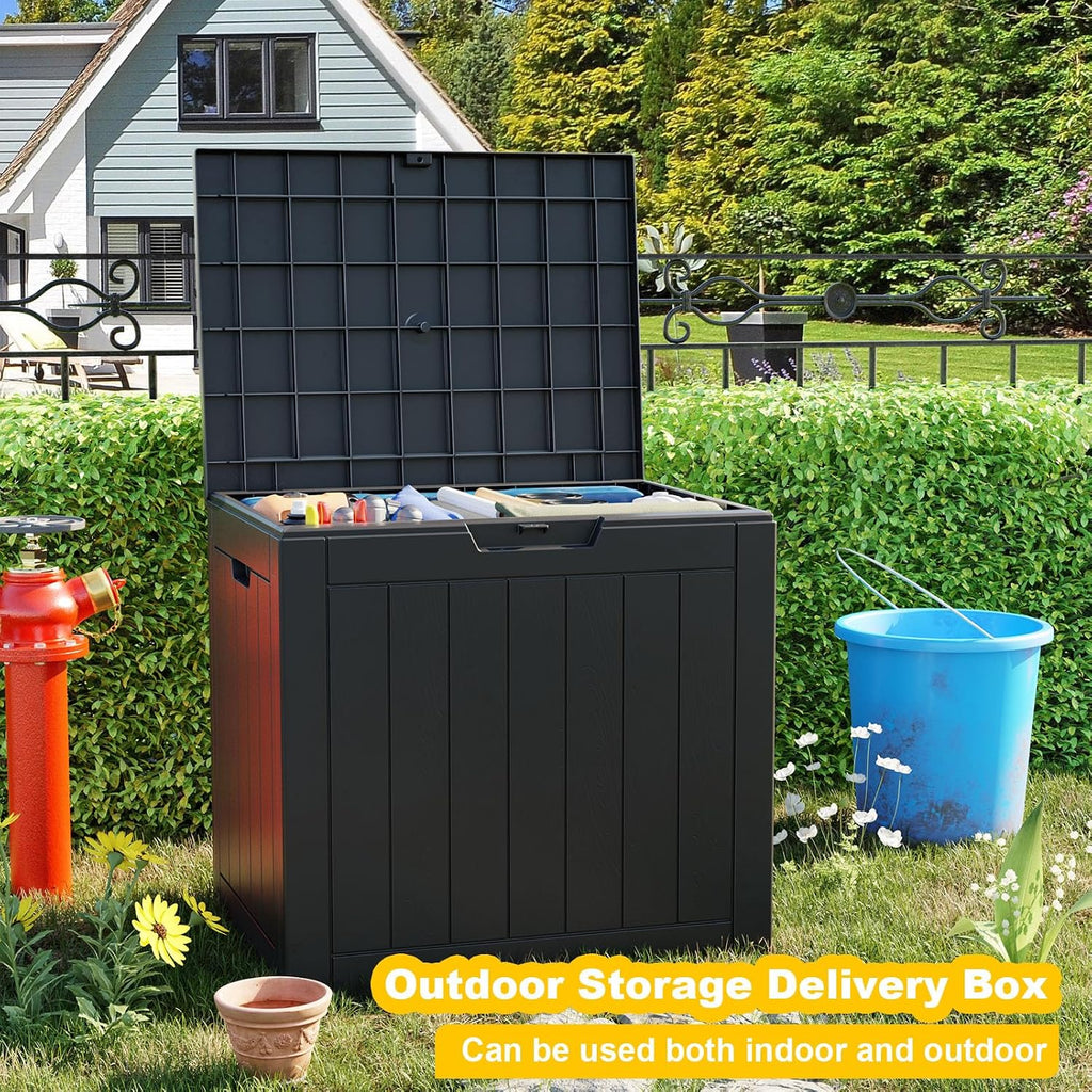 35 Gallon Outdoor Deck Box, Lockable Waterproof Outdoor Storage Boxes