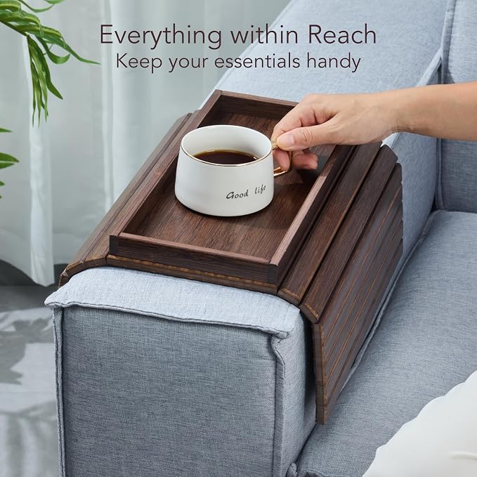 DETOR Couch Arm Tray with Spacious 12.4" x 5.4" Storage Box, Enhanced Non-Slip - Image 2
