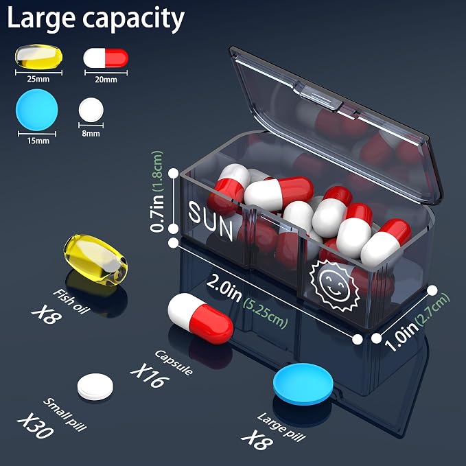 Pill Organizer 2 Times a Day, Am Pm Twice Daily Pill Case, Detachable Large - Image 3