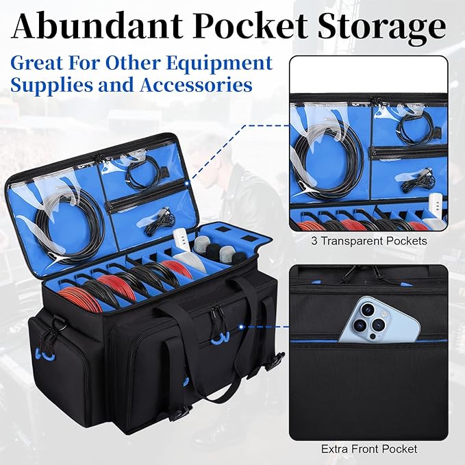 Large Dj Cable Bag with Laptop and Microphone Pocket, Dj Bag - Image 4