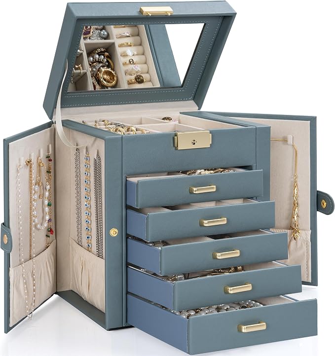 TORIBIO Large Jewelry Box for Women, Leather Jewelry Organizer by TORIBIO